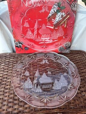 Vintage Nova Christmas Glass Plate Winter Scene Holiday Serving Dish